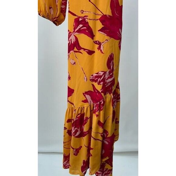 Color Me Courtney Eleanor Wrap Dress Tie Side 3/4 Sleeves V Neck Floral Yellow M - Picture 3 of 11